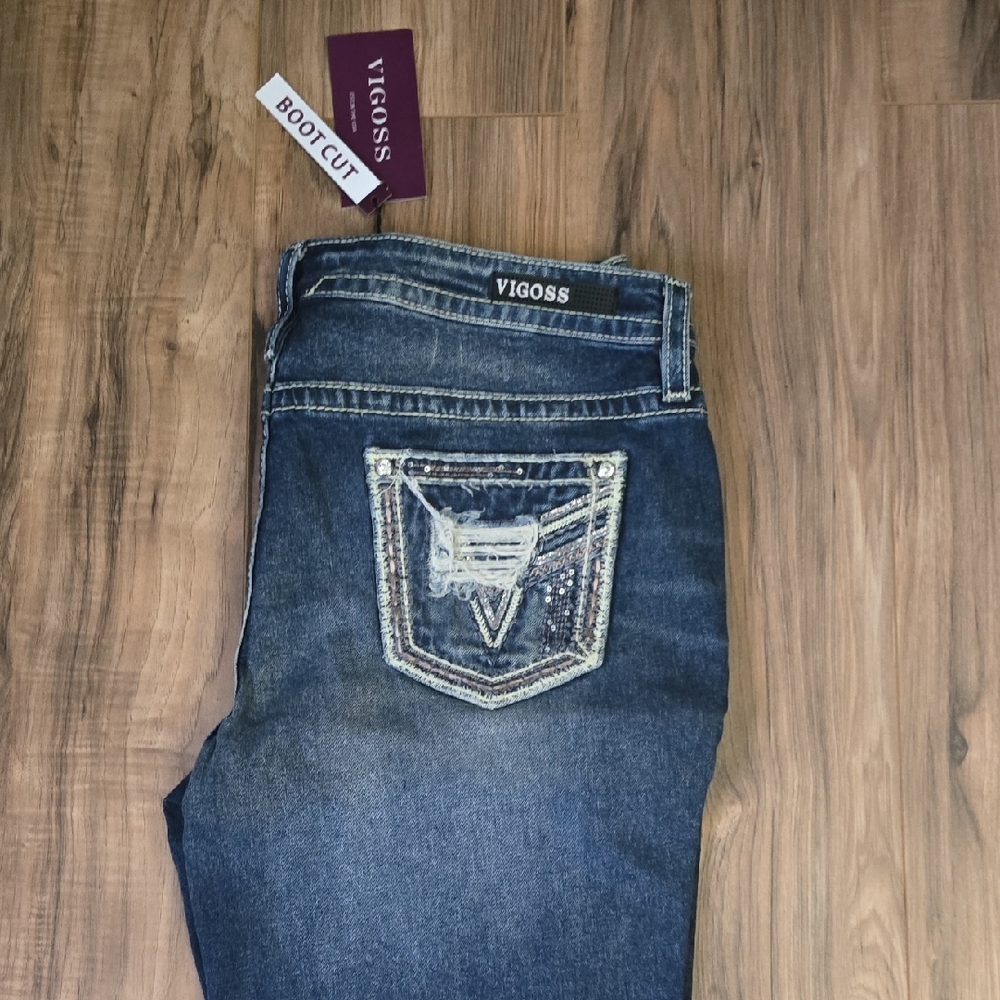 Vigoss Women's Indigo Distressed Bootcut Jeans